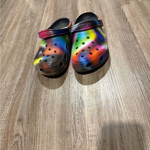 CROCS Kids Rainbow Tie-Dye Clog in Black with Multicolor Accents